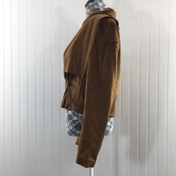 Boston Proper Brown Faux Suede Cropped Jacket Womens‎ 4 Wide Collar - Picture 5 of 11
